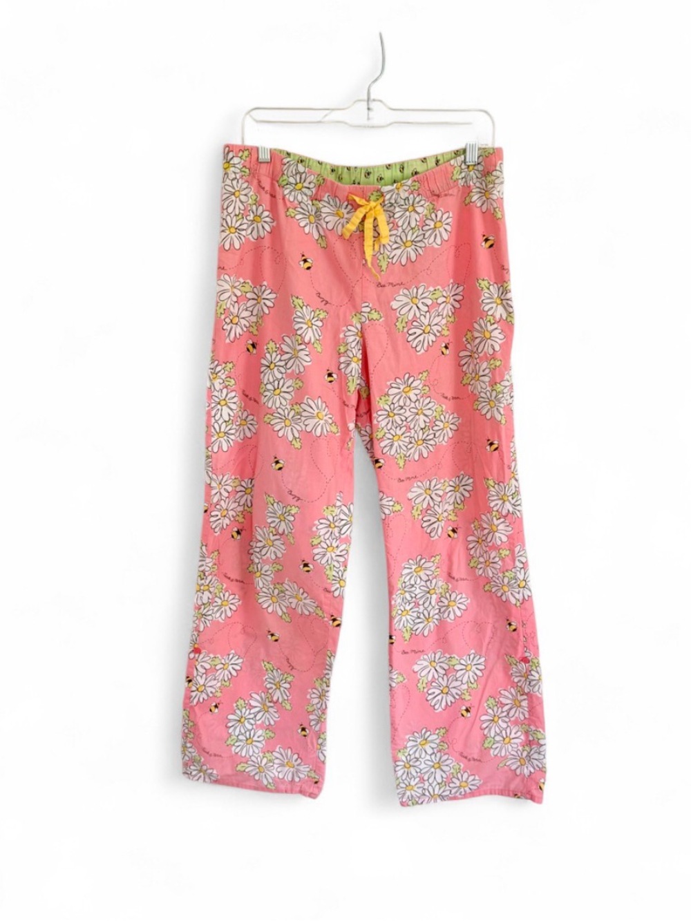 Nick and Nora Bee Mine Pajama Pants Women's M Pink Daisy 100% Cotton Whimsical